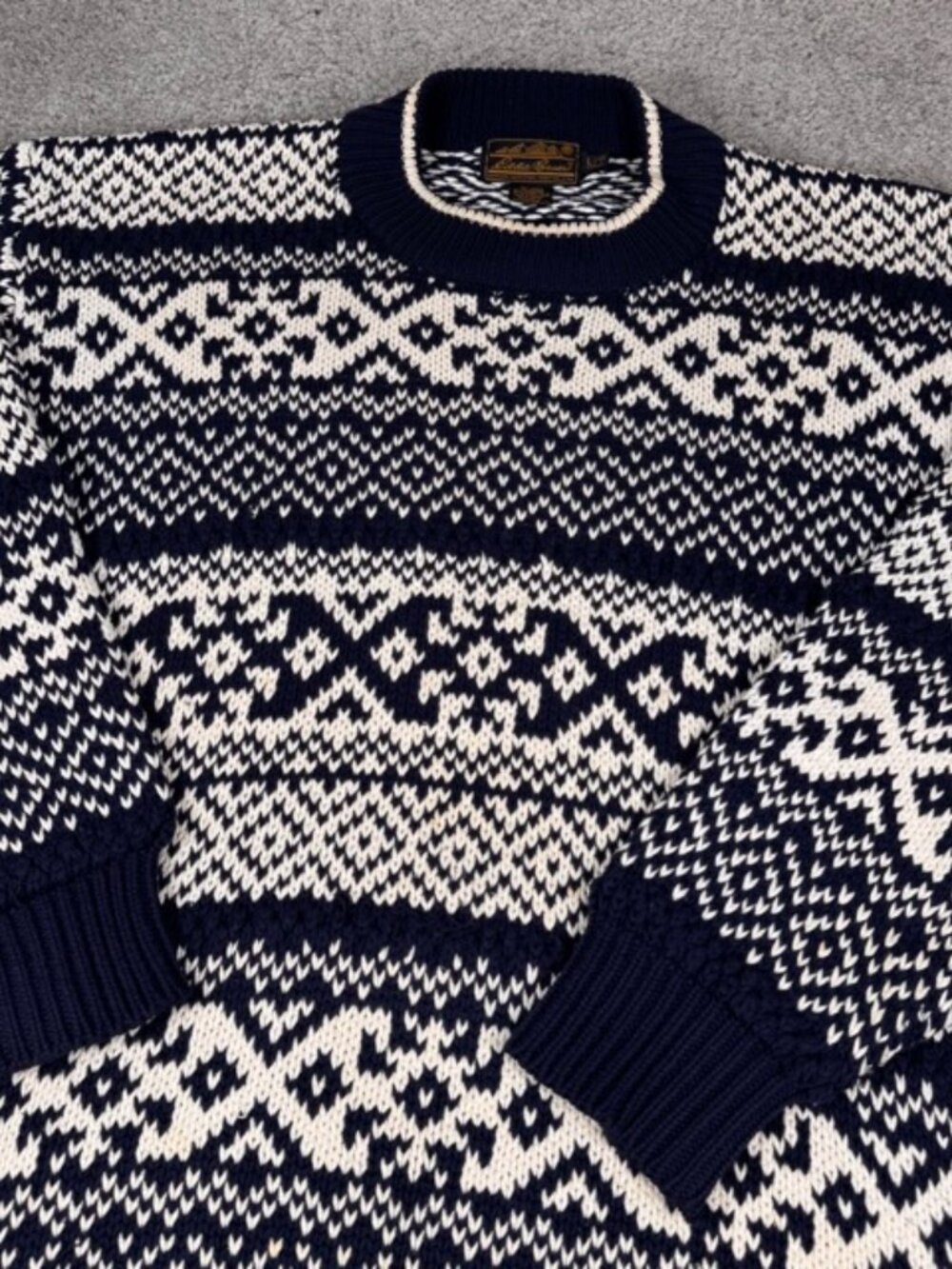 Vintage 1980s Eddie Bauer Fair Isle Cotton Crewneck Sweater Men's Large Tall